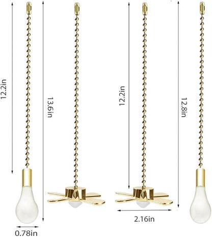 Ceiling Fan Pull Chain, 13.6 Inches Fan Pulls Set with Connector, 2 PCS Beaded Ball Fan Pull Chain- Brass