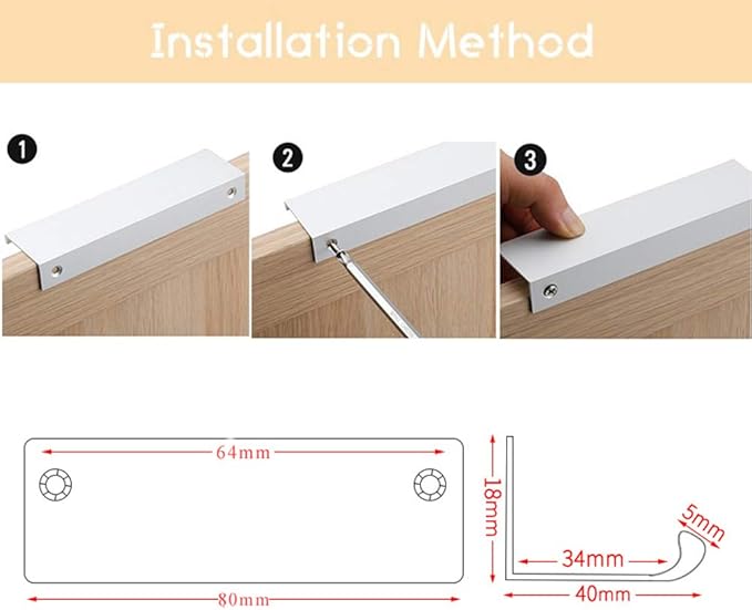 JOOJA 10 Pack Modern Style Finger Edge Pull Furniture DrawerHandles Hidden Cabinet Kitchen Drawer Handles Knobs, Brushed Nickel 80(64) mm