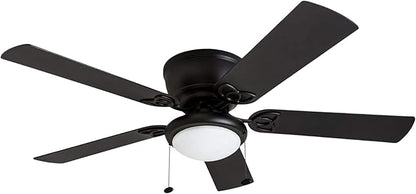 Prominence Home Benton Traditional 52 Inch Ceiling Fan with Light, LED Flush Mount Ceiling Fan, Indoor Fan with 5 Blades, Matte Black and Gray Cedar Blade Finish Options, Matte Black (50853-01)