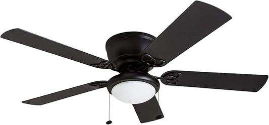 Prominence Home Benton Traditional 52 Inch Ceiling Fan with Light, LED Flush Mount Ceiling Fan, Indoor Fan with 5 Blades, Matte Black and Gray Cedar Blade Finish Options, Matte Black (50853-01)