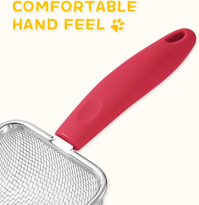 Cat Litter Scoop,Sturdy Litter Cleaner Corner Shovel,Stainless Steel Mesh Litter Shovel,Easy to Clean Reptile Terrarium Sand Waste,Beach Shovel(Red)-Mewly Pet