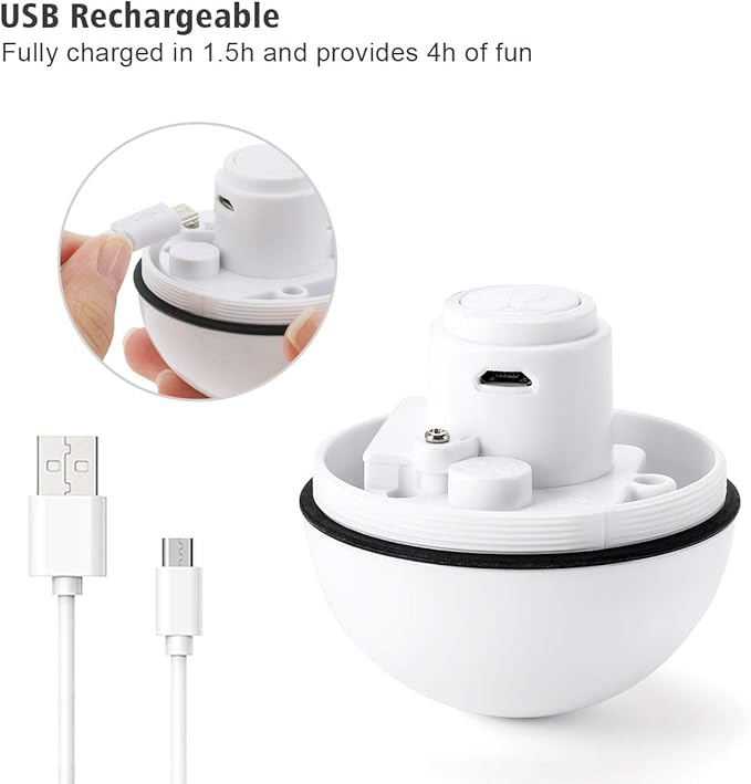 WWVVPET Interactive Cat Toys Ball with LED Light, 360 Degree Self Auto Rotating Smart Ball, USB Rechargeable Spinning Cat Ball Toy,Stimulate Hunting Instinct Kitten Funny Chaser Roller Pet Toy-Mewly Pet