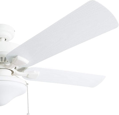 Honeywell Ceiling Fans Belmar 52 Inch Ceiling Fan With Light, Indoor/Outdoor Ceiling Fan with Pull Chain, LED Tri-Mount 5 Blade Design, ETL Damp Rated, White (50513-01)