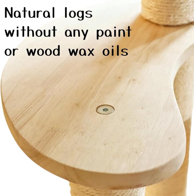 Modern Wood Rattan Cat Tree for Large Cats, Luxury Multi-Level Oak Solid Wood Cat Trees Towers，w/3 Weaving Cat Nests & Washable Cushions, Sisal Scratching Posts, for Indoor Large Cats-No paint/wax oil-Mewly Pet