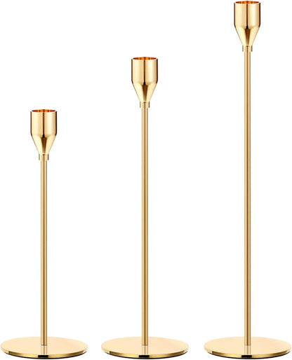Gold Candle Holders Gold Taper Candle Holder Metal Candle Holder for Wedding, Dinning, Party, Fits 3/4 inch Thick Candle&Led Candles (Set of 3 Pcs)