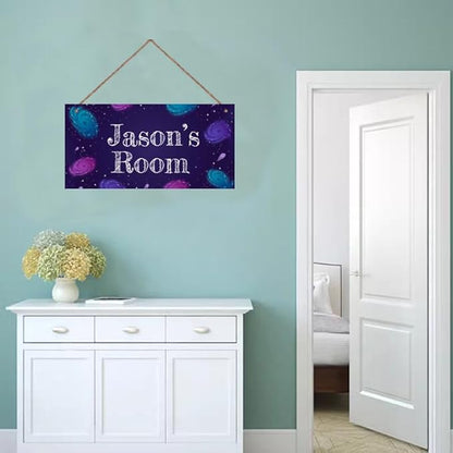 Personalized Galaxy Sign Custom Name Universe Wall Art Decoration Exquisite Decorative Signs for Kids Room Door Decor Outer Space Themed Nursery Decor For Boys Room Girls Bedroom