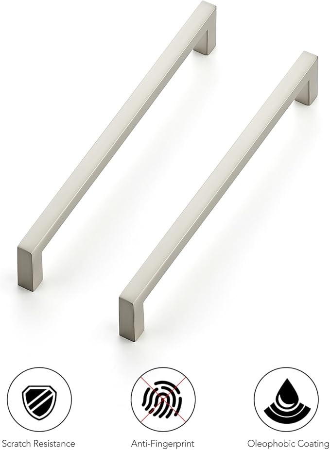 Ravinte 5 Pack Solid 6-1/4 Inch Center to Center Slim Square Bar Drawer Handles - Brushed Nickel Drawer Pulls - Kitchen Cabinet Hardware
