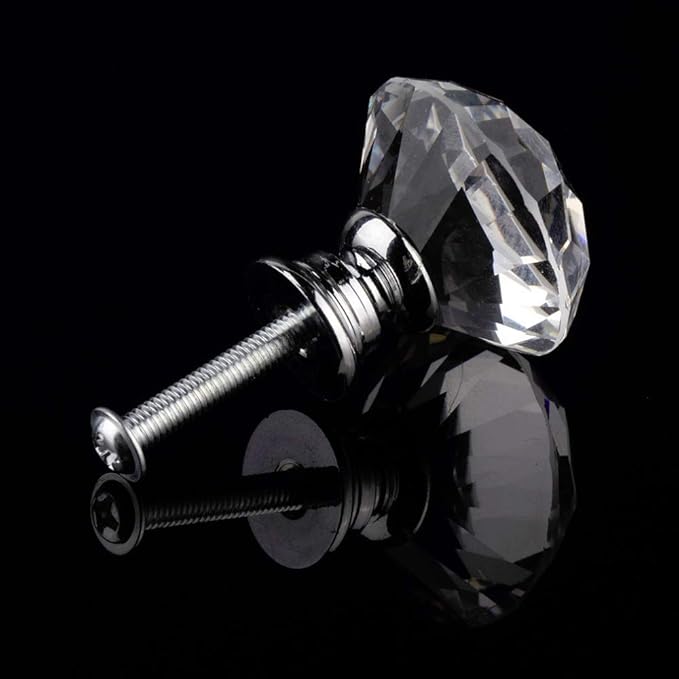 Joyhey 2 Pack 30 mm Diamond Shaped Glass Crystal Knobs with 3 Size Screws for Cabinet, Drawer, Cupboard, Dresser