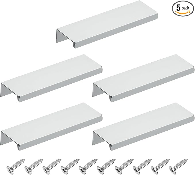 uxcell Cabinet Finger Edge Pull, 5pcs 120mm / 4.72" Aluminum Alloy Back Mount Hidden Cabinet Pulls Concealed Handle for Home Kitchen Drawer Cabinet, Silver