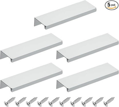 uxcell Cabinet Finger Edge Pull, 5pcs 120mm / 4.72" Aluminum Alloy Back Mount Hidden Cabinet Pulls Concealed Handle for Home Kitchen Drawer Cabinet, Silver