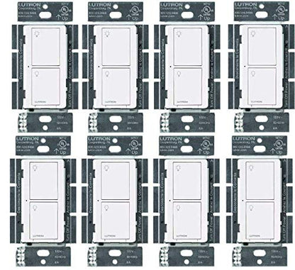 Lutron Caseta Original Smart Light Switch (Lutron Smart Hub Required), for Home, LED Lights, and Fans, 6 Amp, Single-Pole/3-Way, Neutral Required, PD-6ANS-WH, White (8-Pack)