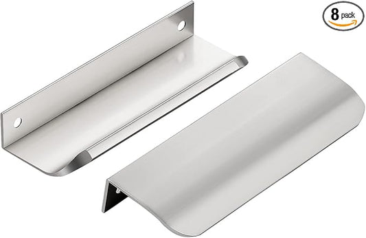 Ravinte Hardware 8 Pack Silver Cabinet Handles, 4.75 Inch (120mm) Finger Edge Pulls, 3.75 Inch Hole Center, Finger Pulls for Cabinets