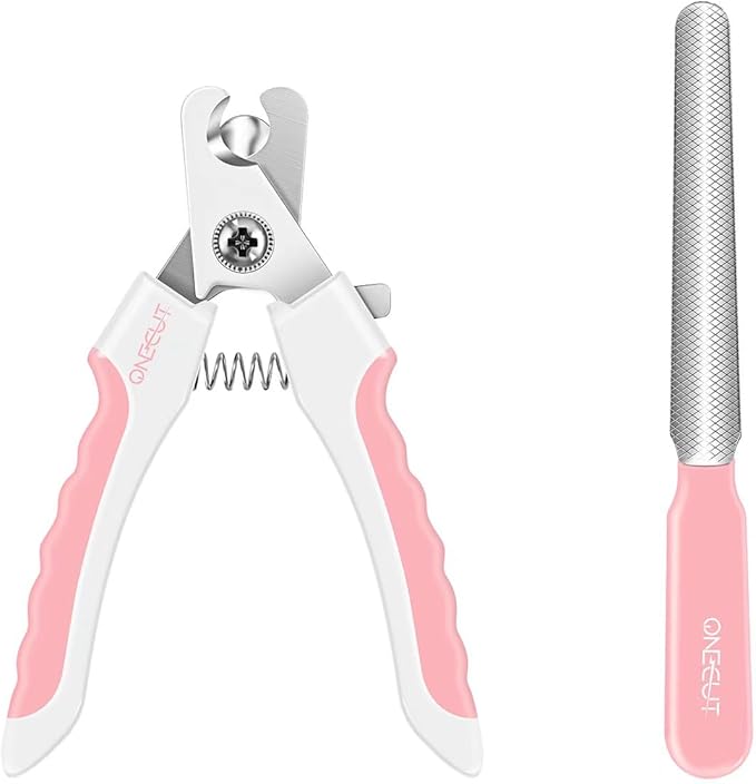 OneCut 4.7" Small Dog & Cat Nail Clipper Stainless Steel Cat Claw Trimmers for Rabbits, Guinea Pigs, Birds, Puppies, Kittens and Small Animals Pet Nail Clipper for Professional and Home Use (Pink)-Mewly Pet