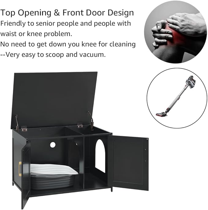 unipaws Black Top Opening Cat Litter Box Enclosure, Flip Top XL Extra Large Cat Box Furniture, Friendly to Elderly People, High Jumbo Automatic Litter Box Cover Hidden for Large Cat-Mewly Pet