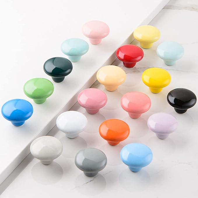 HUAMULAN 15PCS Glossy Ceramic Knobs Button Round Mushroom Cabinet Dresser Vintage Pulls Door Handles Cupboard Wardrobe Drawer