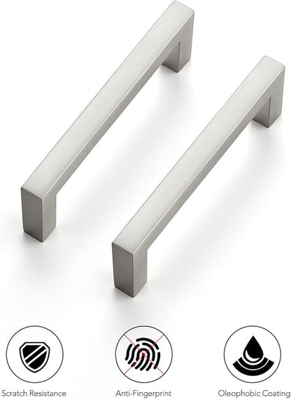 Ravinte 10 Pack Solid Brushed Nickel Kitchen Cabinet Handles Slim Drawer Pulls with 3-1/2 Inch Hole Center Square Bar Cupboard Hardware