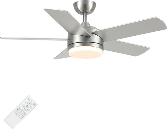 YUHAO 44 Inch Brushed Nickel Ceiling Fan with Light and Remote Control.Noiseless,Dimmable,3CCT,6 Speeds Reversible, DC Ceiling Fans for Indoor or Covered Outdoor