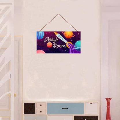 Personalized Sign Rocket Sign, Outer Space Theme Wall Decor Custom Name Door Plate for Kids Room Nursery Stars Galaxy Art Wall plaques For Boys Room Girls Bedroom