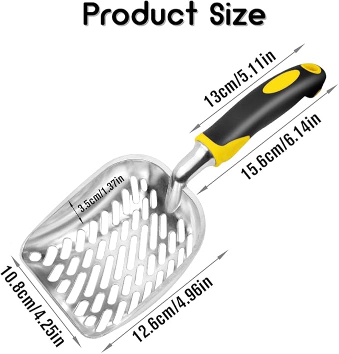 Cat Litter Scoop-Metal Cat Scooper-Long Handle Scoop,Cat Scooper-Poop Sifting-Mesh Shovel-Suitable for Cat Litter Box, (Yellow)-Mewly Pet