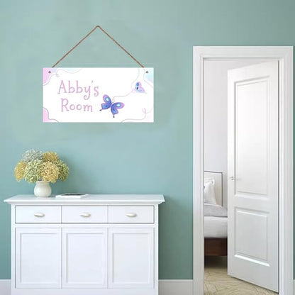 Personalized Butterfly Door Sign Girls Bedroom Kids Nursery Wall Decor Custom Name Art Wooden Plaque For Home Kitchen Garden Yard Wall Bedroom Club Front Door Decor