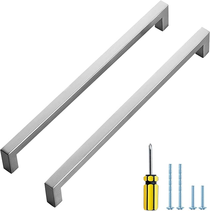 Ravinte 3 Pack Brushed Nickel Kitchen Cabinet Handles 10 Inch Cabinet Pulls Square Kitchen Hardware for Cabinet Drawer Pulls Drawer Handles Come with Screwdriver
