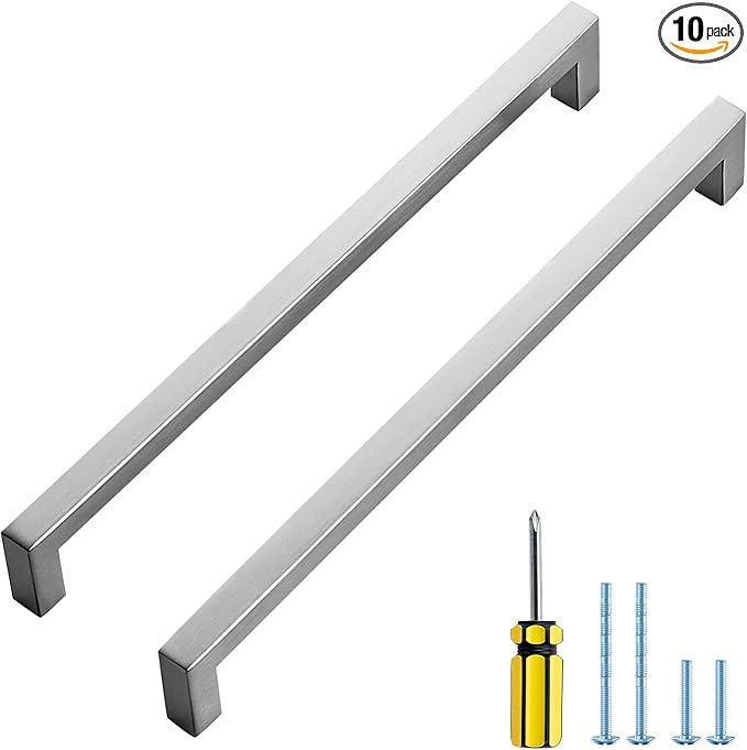 Ravinte 10 Pack Brushed Nickel Kitchen Cabinet Handles 10 Inch Cabinet Pulls Square Kitchen Hardware for Cabinet Drawer Pulls Drawer Handles Come with Screwdriver