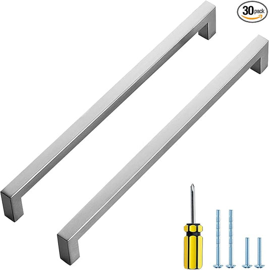 Ravinte 30 Pack Brushed Nickel Kitchen Cabinet Handles 10 Inch Cabinet Pulls Square Kitchen Hardware for Cabinet Drawer Pulls Drawer Handles Come with Screwdriver