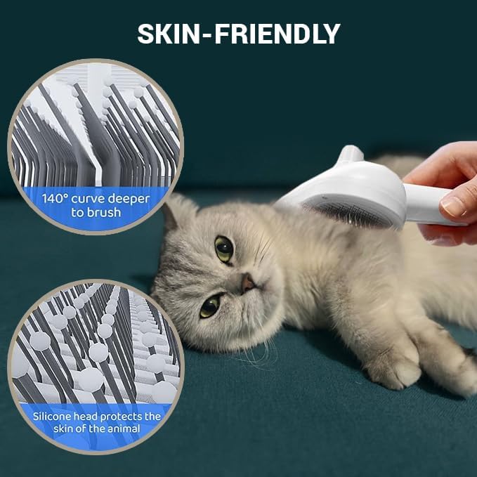 Cat steam brush – Effective Pet Brush for Indoor Cats, Steam Technology for Shedding, Mats & Grooming – Ideal cat brush indoor for Deep Cleaning (White)-Mewly Pet
