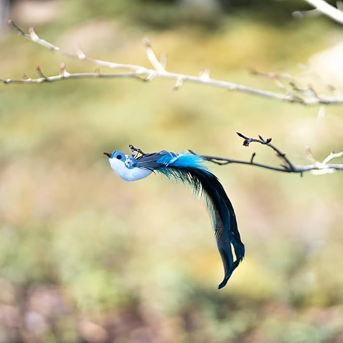 Leo's Paw Interactive Bird Simulation Cat Toy Set Realistic & Colorful with Feathers & Bells on Wand Stimulating Real-Life Flying Bird Impression for Hunting Exercise & Play (Replacement Birds 5 PCS)-Mewly Pet