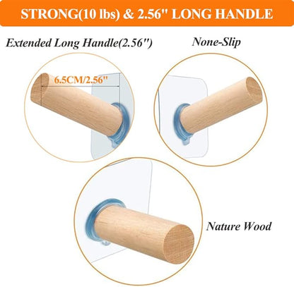 FOTYRIG Adhesive Hat Hooks Hat Hangers 10lbs Sticky Wall Rack for Baseball Caps, Bucket Hats, Cowboy Hats, Extended Wooden Pegs Handmade - Bathroom Door Cloest Entryway Wardrobe-8 Pack