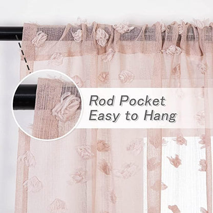 MYSKY HOME Pom Pom Pink Sheer Curtains for Bedroom Girls Room Dusty Rose Curtains 63 inch Length for Nursery Kids Light Filtering Boho Window Drapes, Rod Pocket, 38" Wide, 2 Panels