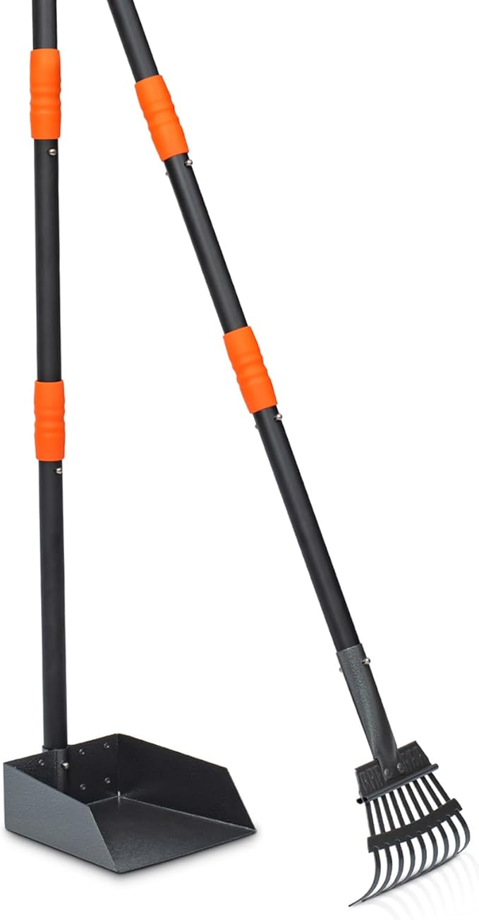 Niubya Pooper Scooper for Dogs, Metal Poop Scooper Tray and Rake Set with Adjustable Long Handle, Dog Pooper Scooper for Pet Waste Removal-Mewly Pet