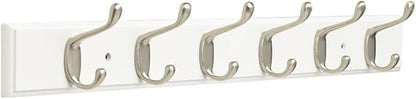 Franklin Brass Heavy Duty (1-Pack) 27' Coat/Hat Rack Wall Mount Pure White 6 Hooks Mounted Hanging Rail for Clothes, Towels, Purses, Bags, Kitchen, Entry, Closet Organizer FBHDCH6-WSE-R