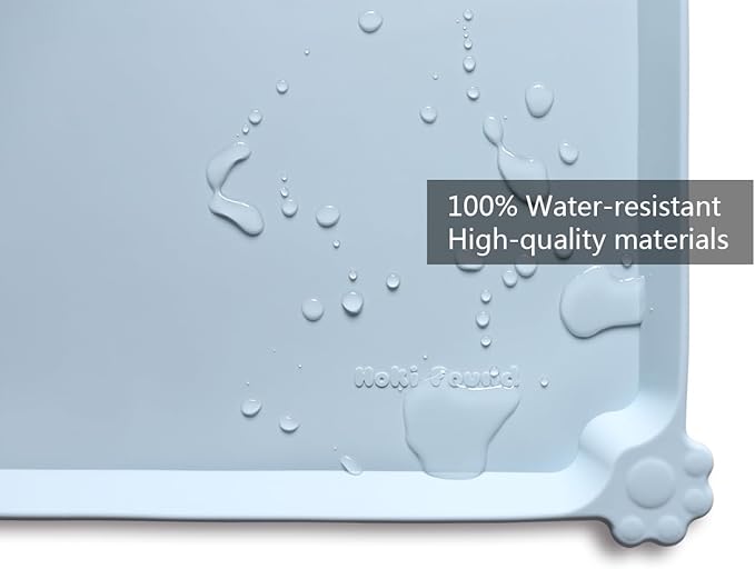 Hoki Found Large Silicone Pet Food Mats Tray - Non Slip Pet Bowl Mats Placemat - Dog Pet Cat Feeding Mat - Waterproof Dog Cat Food Mats -Pet Water Mats for Floors - Frost-Mewly Pet