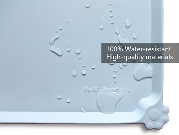 Hoki Found X-Large Silicone Pet Food Mats - Non Slip Dog Cat Bowl Placemat - Waterproof Dog Cat Food Mats for Carpet - Frost-Mewly Pet