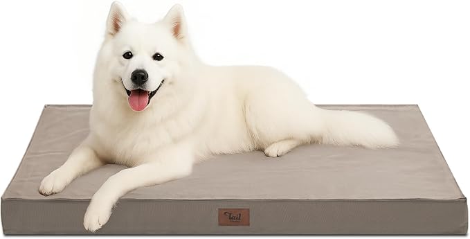 Outdoor Large Dog Bed, Waterproof Dog Bed for Large Dogs, Egg Crate Foam Pet Bed with Removable Washable Oxford Cooling Cover, Khaki-Mewly Pet