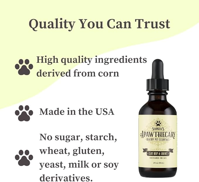 Sophie's Apawthecary Cat Hip and Joint Glucosamine Liquid Supplement 2 oz for Pain Relief and Improved Joint Flexibility-Mewly Pet