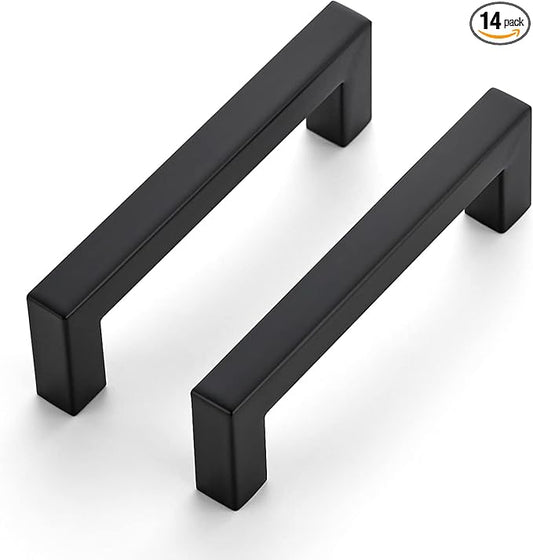 Ravinte 14 Pack 4 Inch Square Cabinet Handles Matte Black Drawer Pulls Kitchen Cabinet Hardware Cupboard Handles