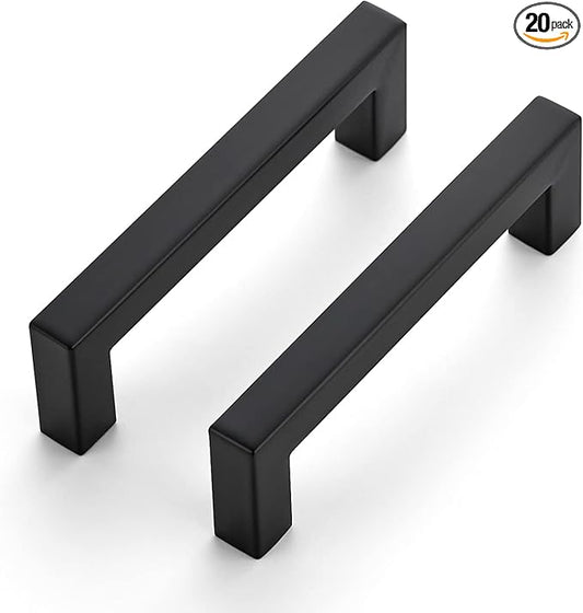 Ravinte 20 Pack 4 Inch Square Cabinet Handles Matte Black Pulls Drawer Pulls Kitchen Hardware Handles