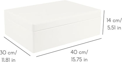 XL White Wooden Box Storage with Hinged Lid | 15.8x11.8x5.5in (+-0.5) | Gift Box for Tool Dog Toy Shoes Clothes Kitchen Storage | Wood Keepsake Chest
