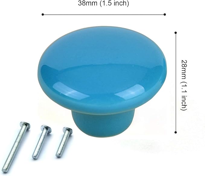 HUAMULAN 15PCS Glossy Ceramic Knobs Button Round Mushroom Cabinet Dresser Vintage Pulls Door Handles Cupboard Wardrobe Drawer, Dia. 1.5 inch 38mm, Mixed Color