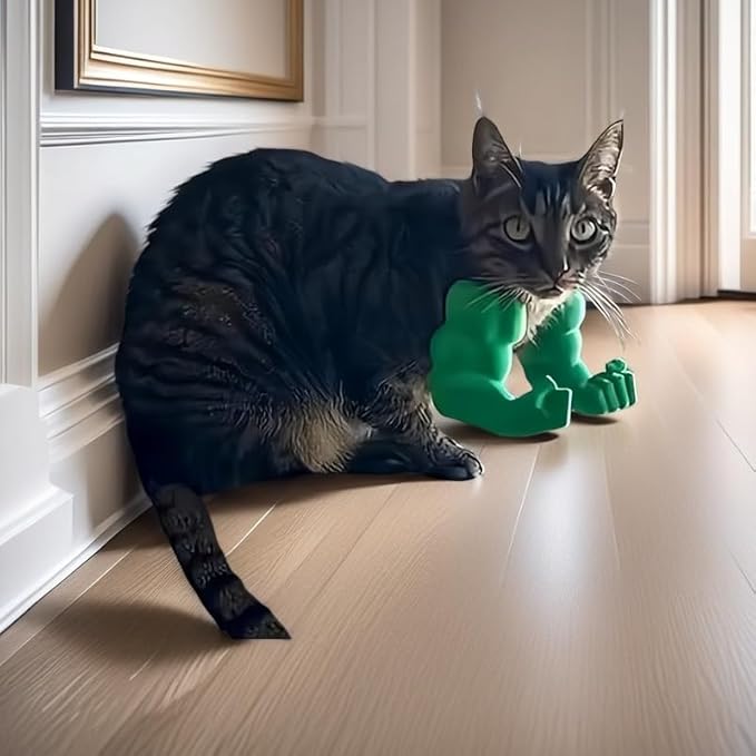 Funny Cat Muscle Arm, 3D Print Cat Neck Arm with Muscles, Funny Pet Prop Boom Arm, for Kitten Birthday Party Supplies(Green)-Mewly Pet