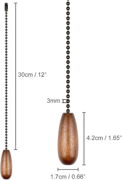 Vinaco Wooden Ceiling Fan Pull Chain Set, Decorative Fan Pull Chain Extension with Pendant, 13 Inches Pull-Chains for Fans and Light with 3MM Ball Bead Chain, 4 Pack Fans Light Pull-Chain Extension
