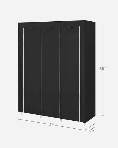 SONGMICS Portable Closet, Clothes Storage Organizer with 10 Shelves, 1 Clothes Hanging Rail, Non-Woven Fabric Closet, Metal Frame, 51 x 17.7 x 66.1 Inches, Black URYG93BK