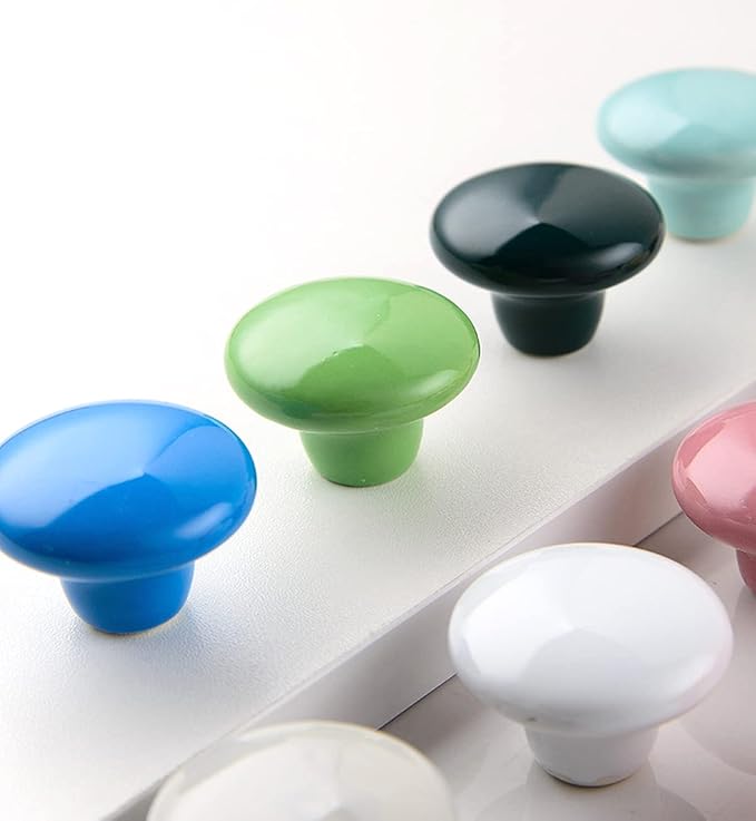HUAMULAN 15PCS Glossy Ceramic Knobs Button Round Mushroom Cabinet Dresser Vintage Pulls Door Handles Cupboard Wardrobe Drawer, Dia. 1.5 inch 38mm, Light Purple