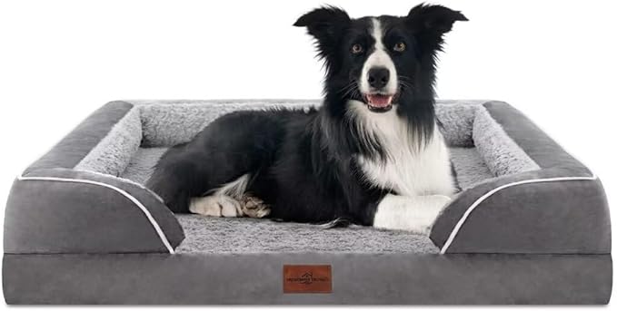 Comfort Expression Large Dog Beds Waterproof Orthopedic Foam Dog Beds for Large Dogs Sofa Comfy Pet Bed with Washable Removable Cover & Non-Slip Bottom(Grey)-Mewly Pet