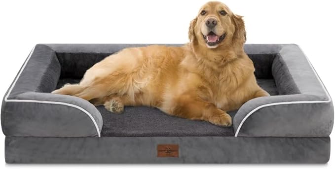Comfort Expression XL Dog Bed with Bolster, Waterproof Orthopedic Foam Dog Beds for Extra Large Dogs, Washable Dogs Sofa Pet Bed with Removable Cover & Non-Slip Bottom(X-Large,Dark Grey)-Mewly Pet