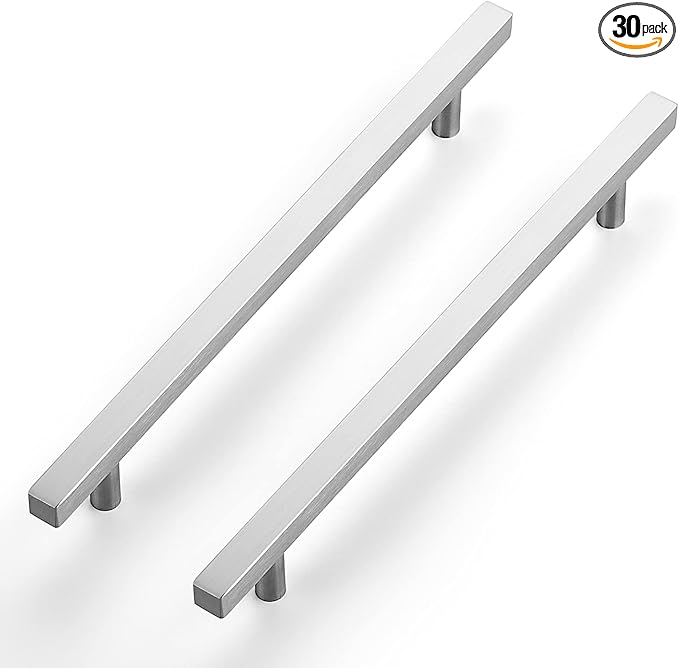 Ravinte Brushed Nickel Cabinet Handles 30 Pack 8 inch Satin Nickel Square Cabinet Pulls Silver Hardware for Kitchen Cabinets 11 inch Overall Length Stainless Steel Drawer Pulls