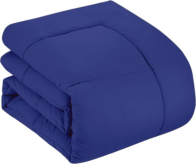 Sweet Home Collection 7 Piece Comforter Set Bag Solid Color All Season Soft Down Alternative Blanket & Luxurious Microfiber Bed Sheets, Royal Blue, Twin XL
