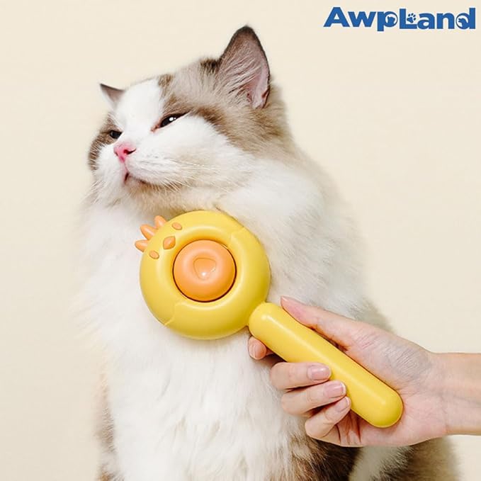 Cat Brush for Short or Long Haired Cats Dogs Rabbits, Cute Dog Brush with Release Button for Massage and Removes Loose Fur-Mewly Pet